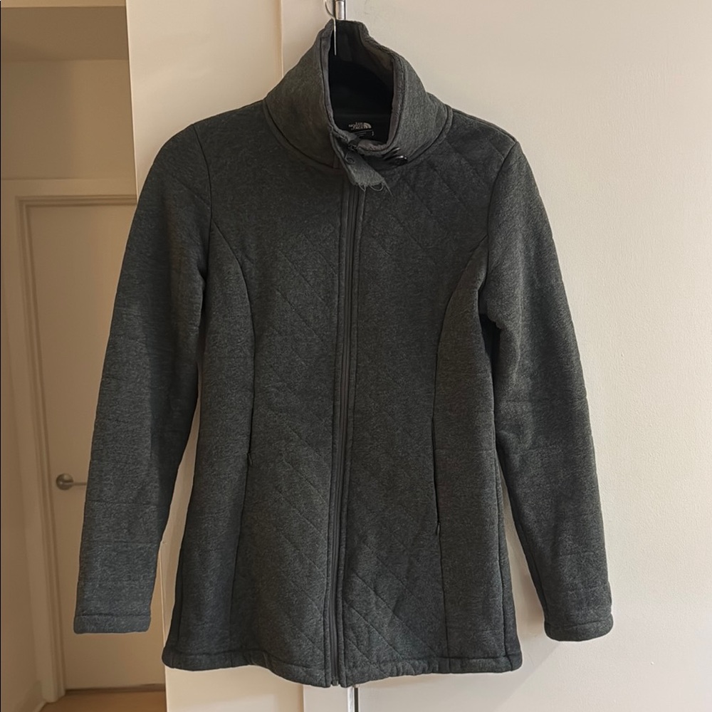 The North Face Gray Ski & Snow Jacket with High Collar and Zip Closure